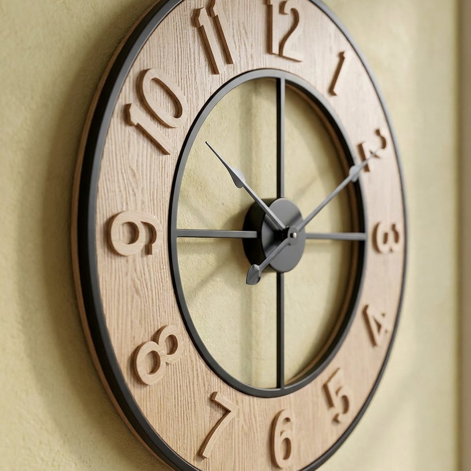Industrial Wood Wall Clock – product view 3