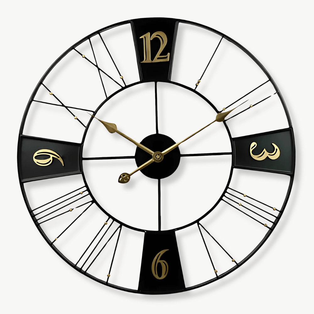 Large Factory Style Wall Clock – Black Numerals Golds