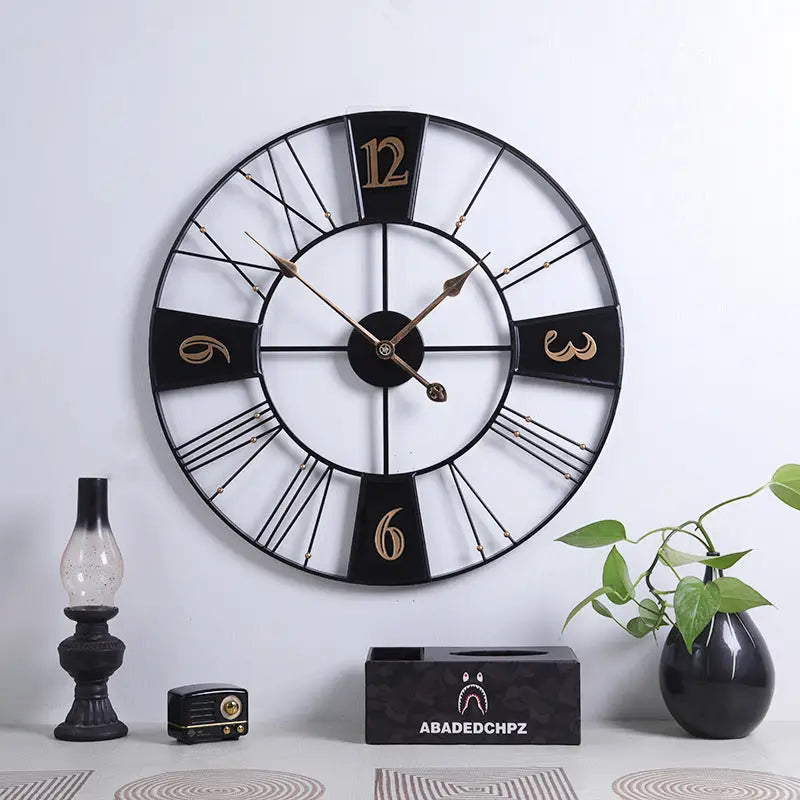 Large Factory Style Wall Clock – Black Numerals Silver