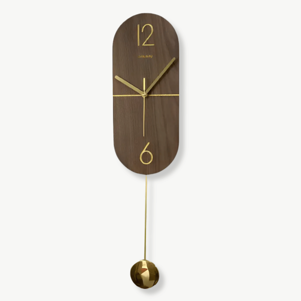 Linéa Walnut and Gold Pendulum Wall Clock – Standard