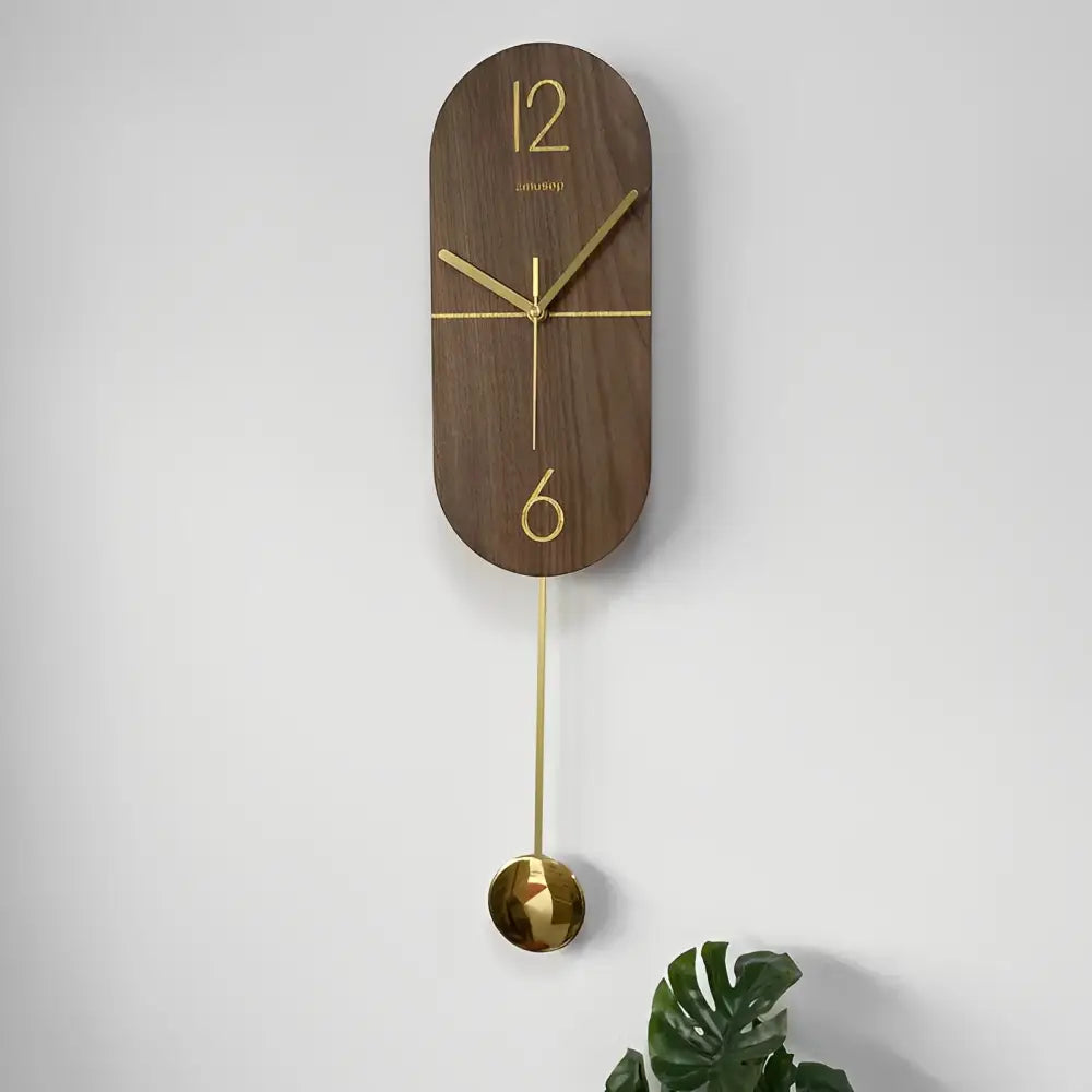Linéa Walnut and Gold Pendulum Wall Clock – view 2