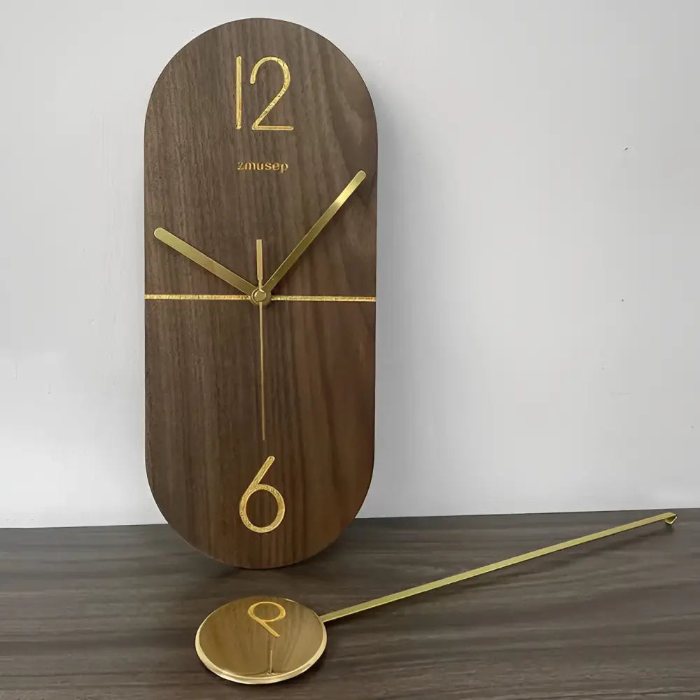 Linéa Walnut and Gold Pendulum Wall Clock – view 3