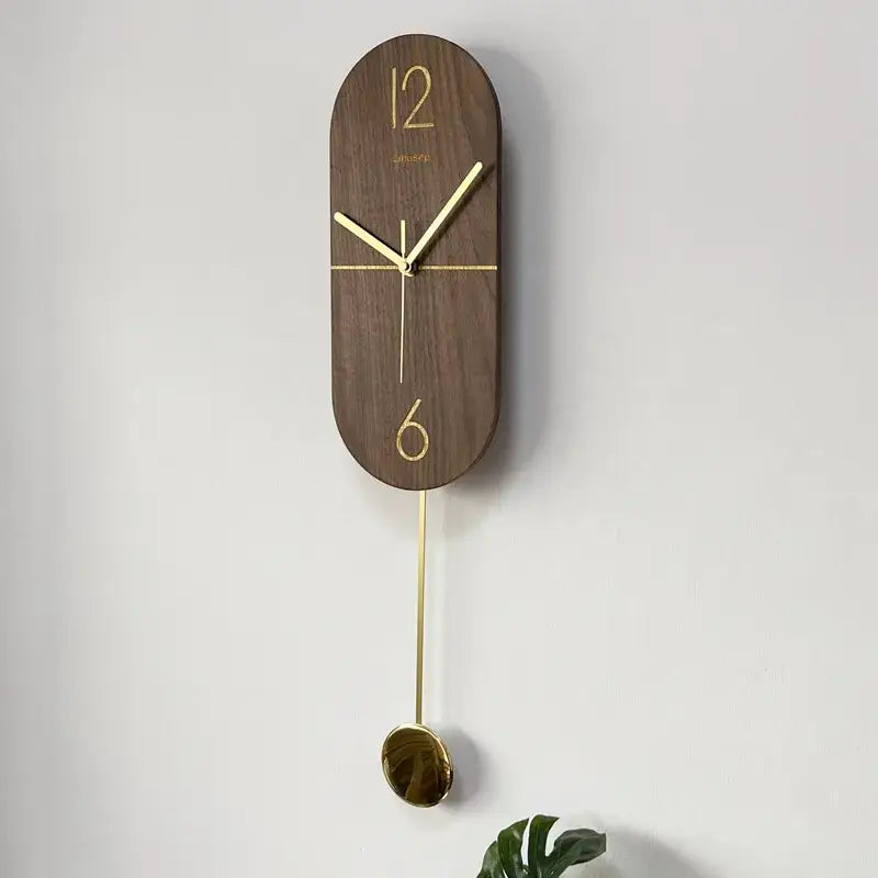 Linéa Walnut and Gold Pendulum Wall Clock – view 5
