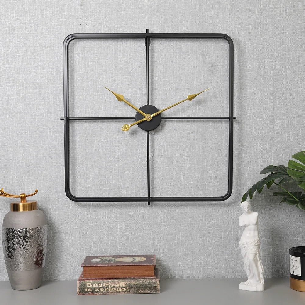Minimalist Black Square Metal Wall Clock – product image