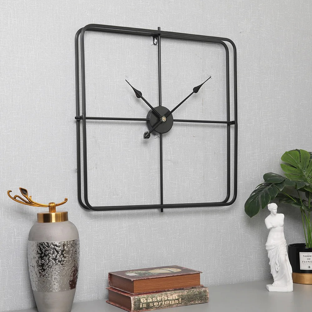 Minimalist Black Square Metal Wall Clock – product view 5