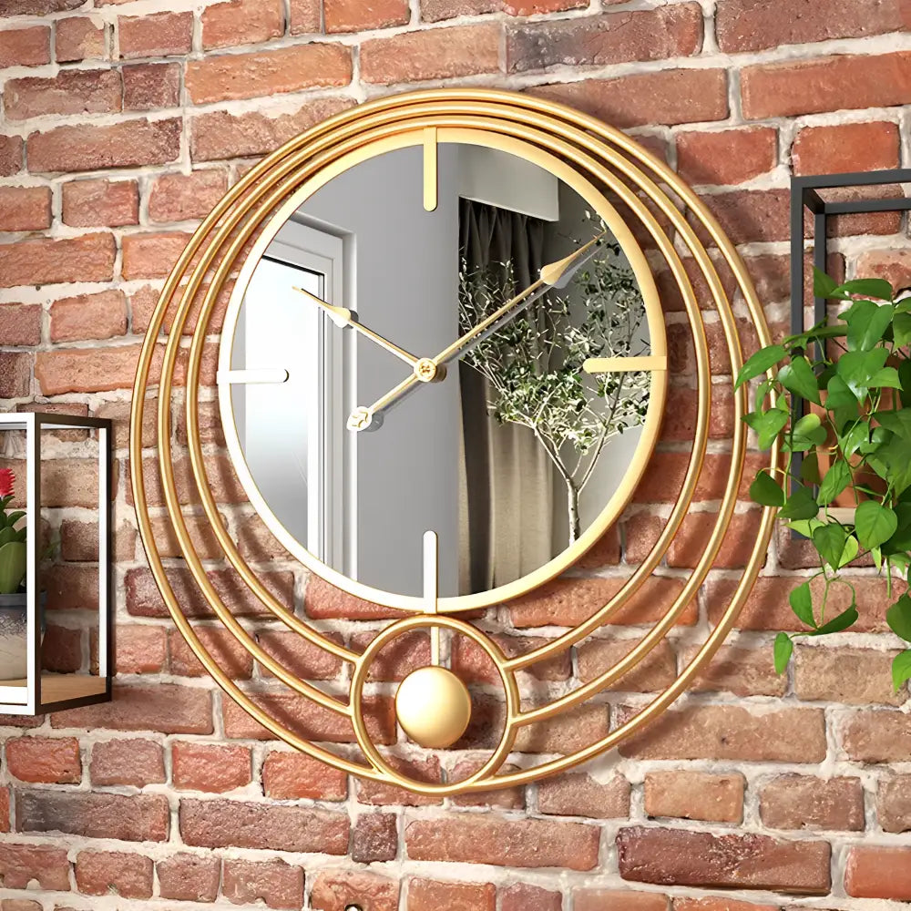 Mirror Wall Clock and Circle Design – Gold