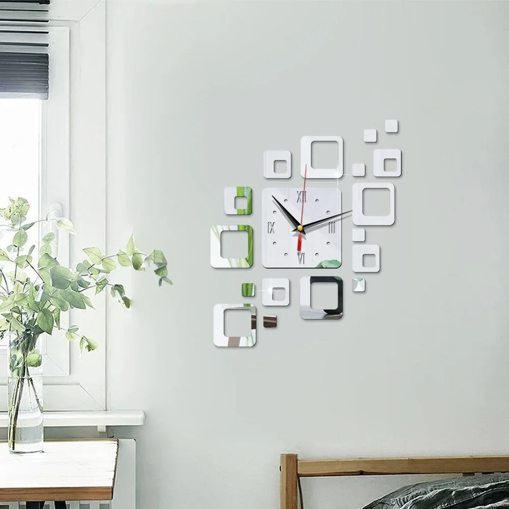 Modern Art Square Mirror Wall Clock – product image