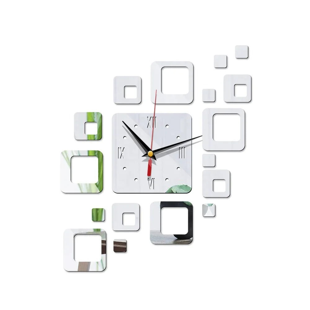 Modern Art Square Mirror Wall Clock – product view 2