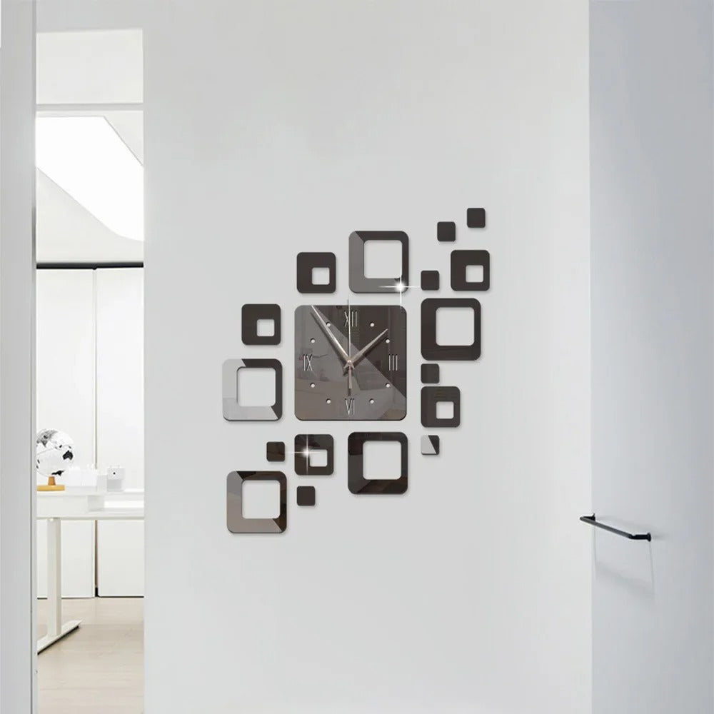 Modern Art Square Mirror Wall Clock – product view 3
