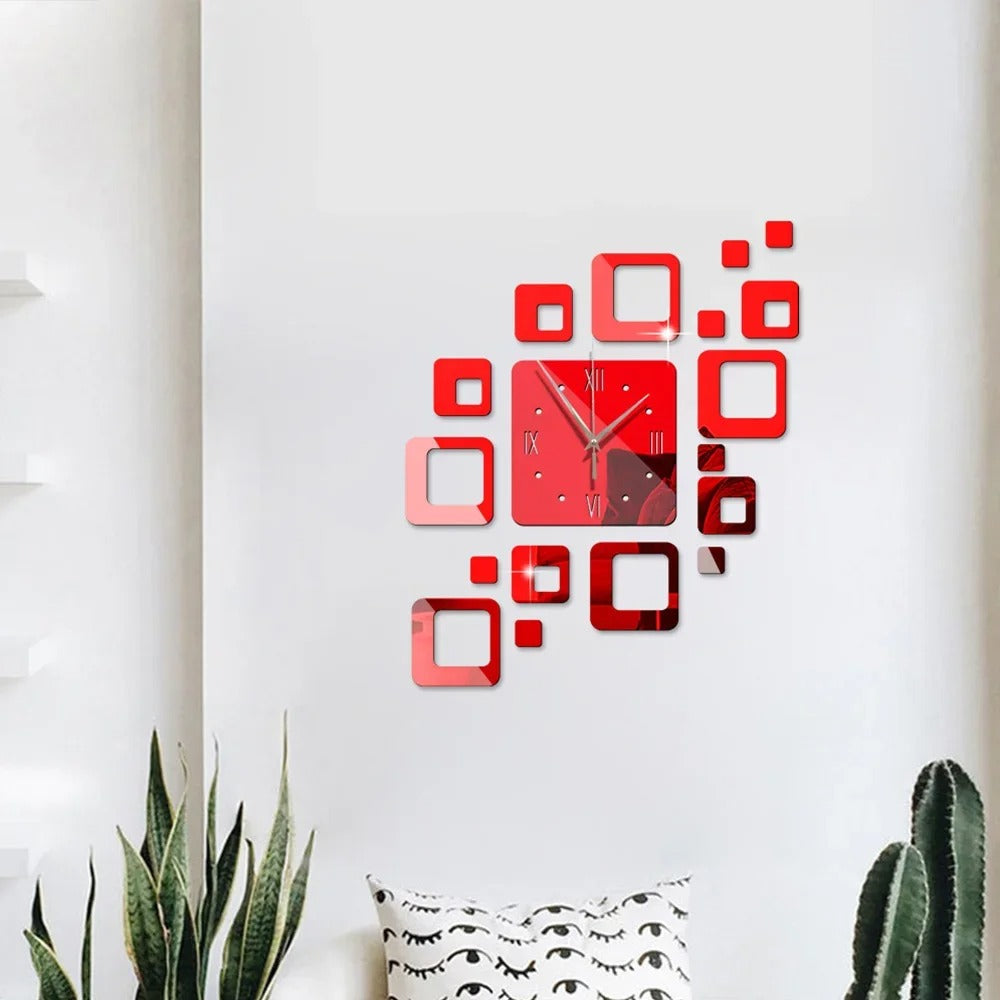 Modern Art Square Mirror Wall Clock – product view 4