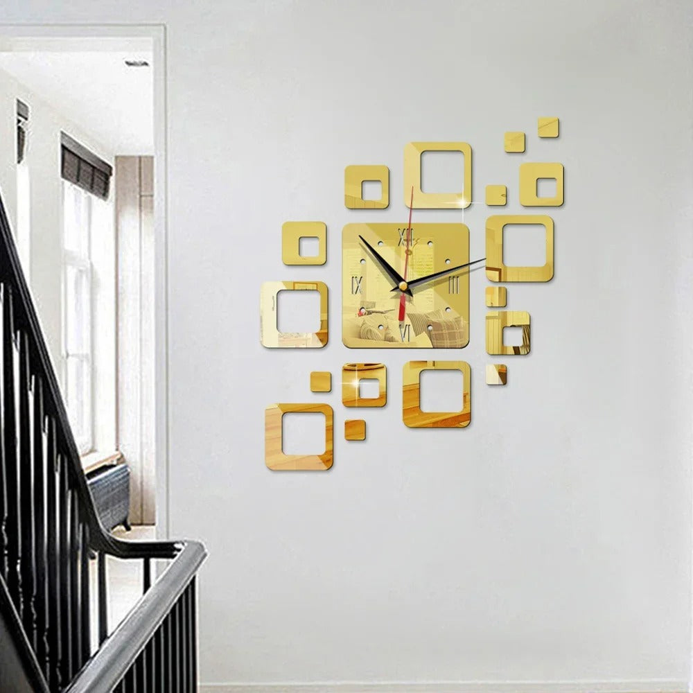 Modern Art Square Mirror Wall Clock – product view 5