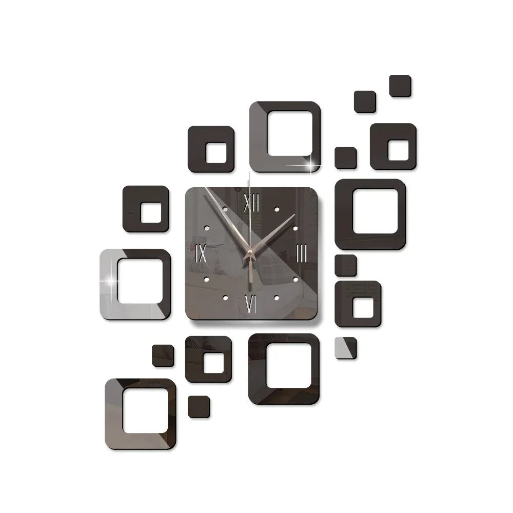 Modern Art Square Mirror Wall Clock – product view 9