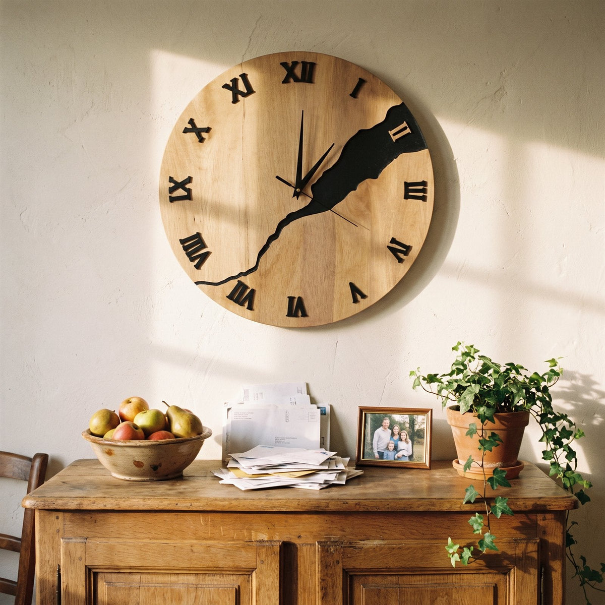 Modern Cracked Wood Wall Clock – product image