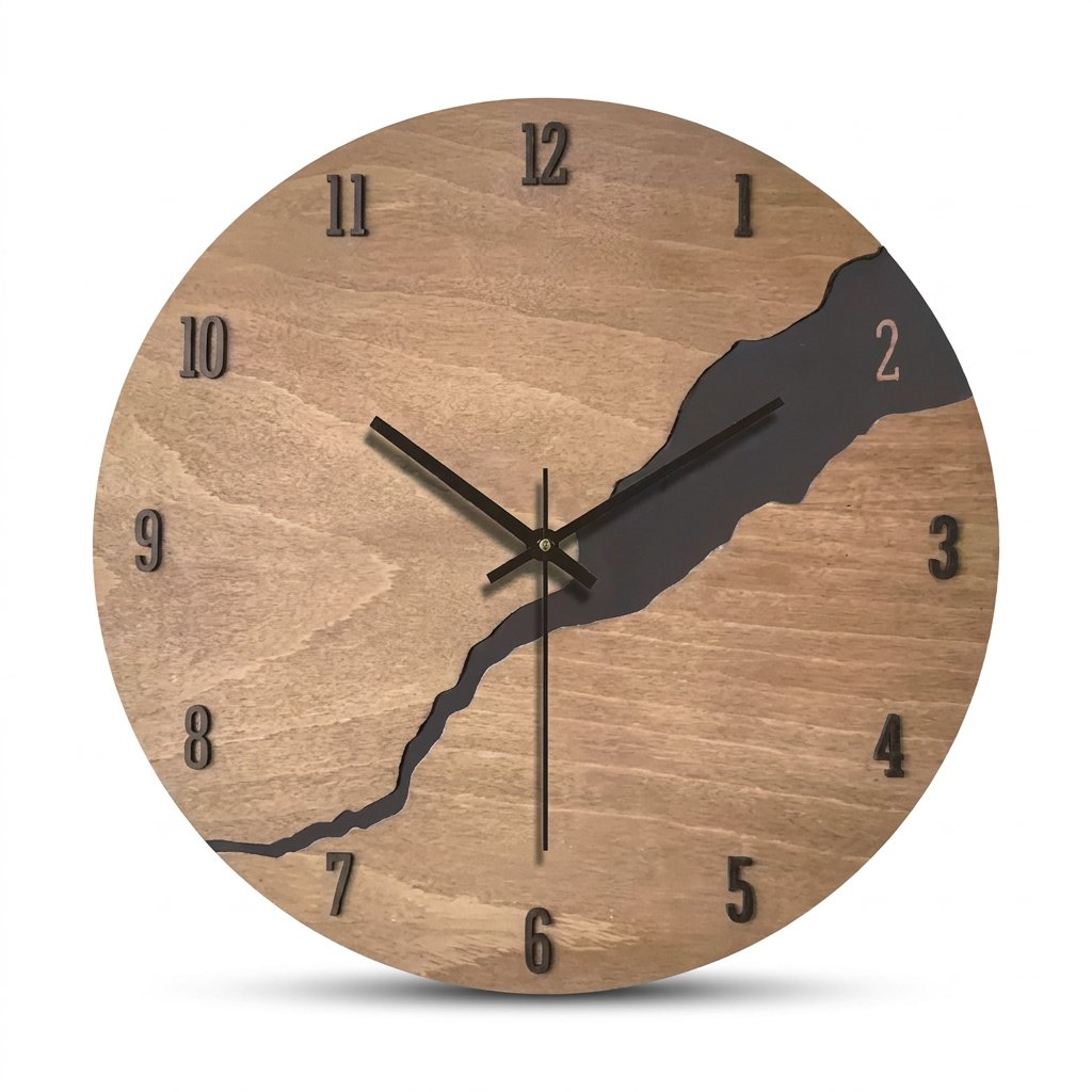 Modern Cracked Wood Wall Clock – product view 6