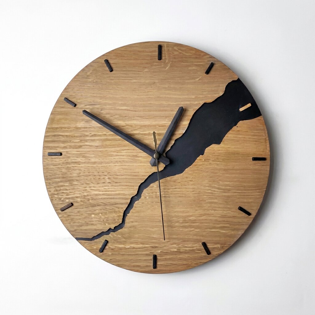Modern Cracked Wood Wall Clock – product view 8