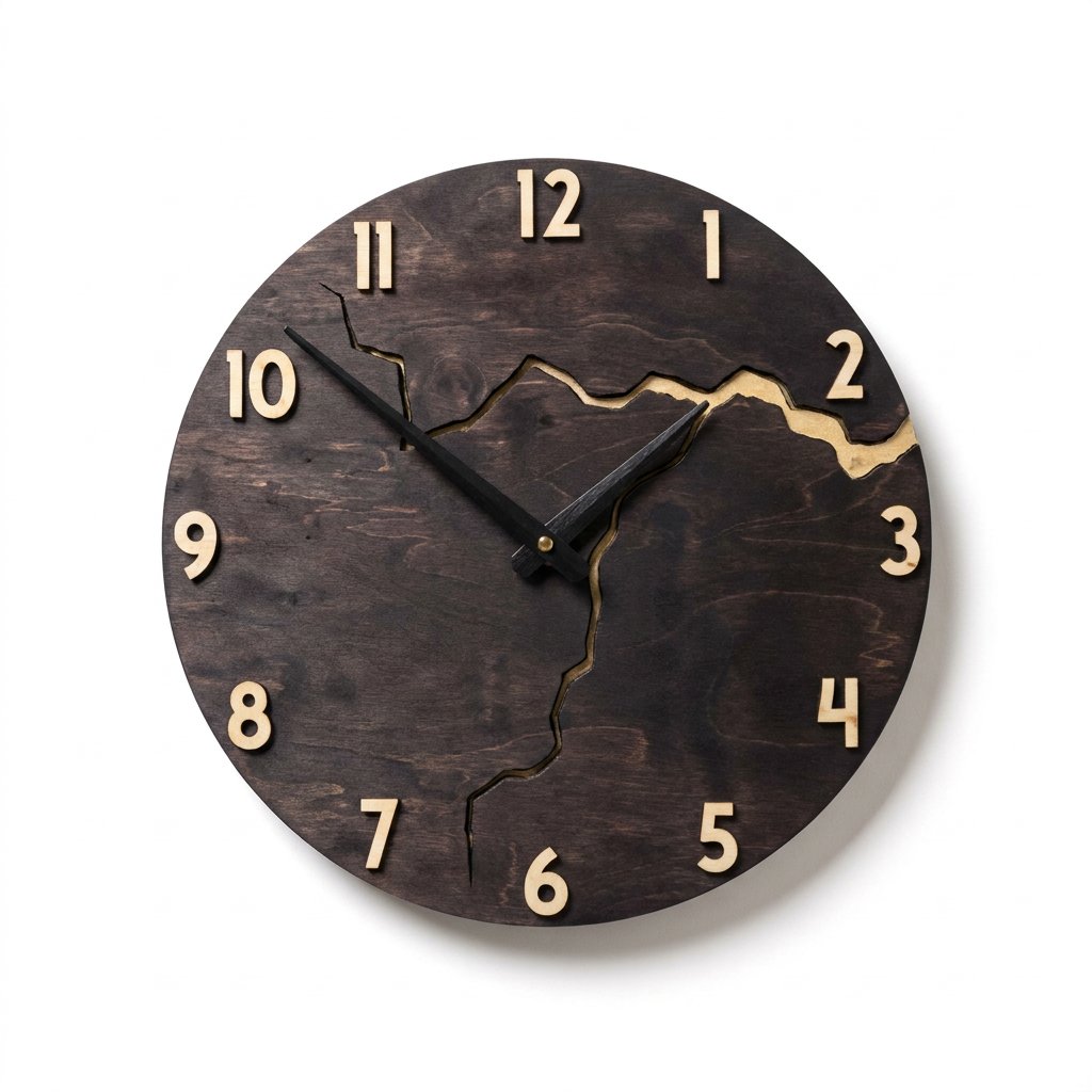 Modern Cracked Wood Wall Clock – product view 9