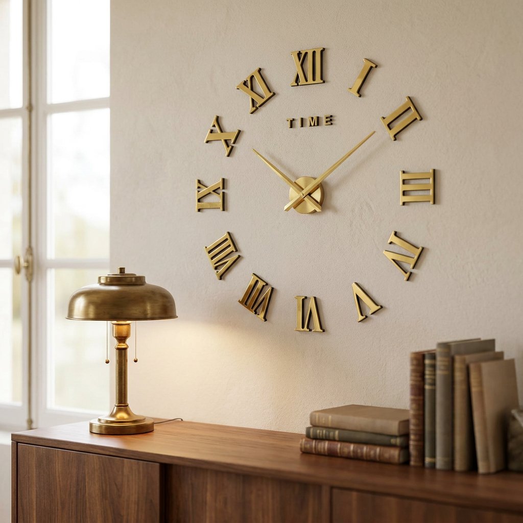 Modern Gold Roman Numeral Wall Clock – product image