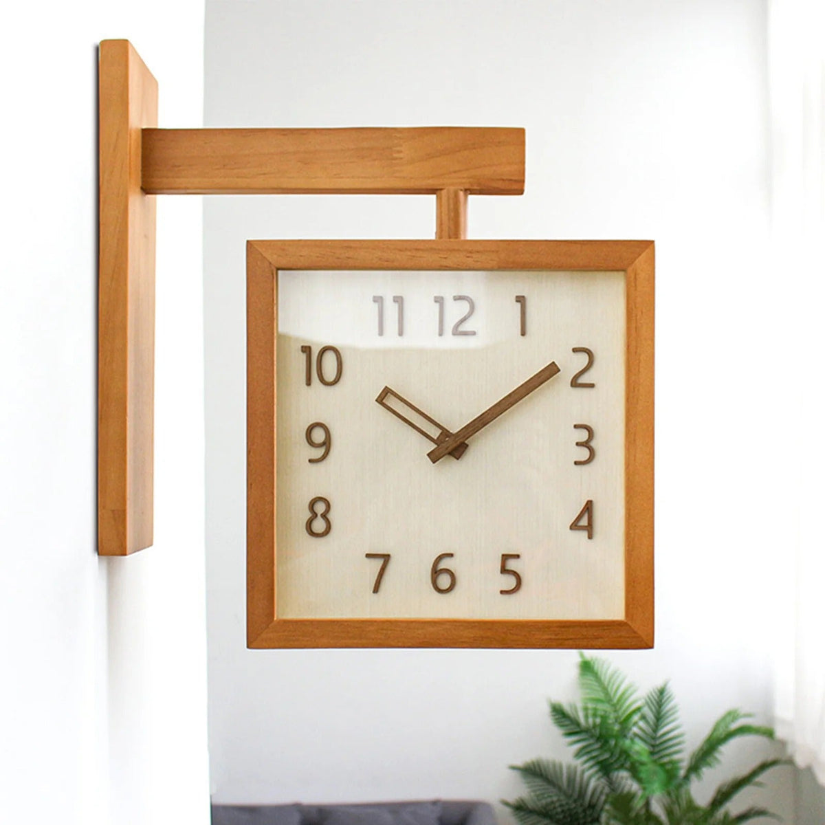 Modern Natural Square Wooden Wall Clock – product view 2