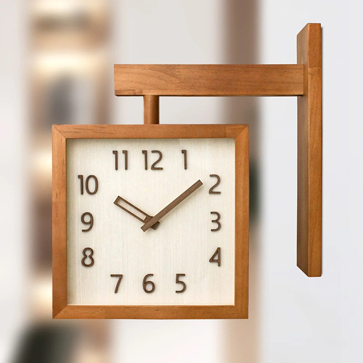 Modern Natural Square Wooden Wall Clock – product view 3