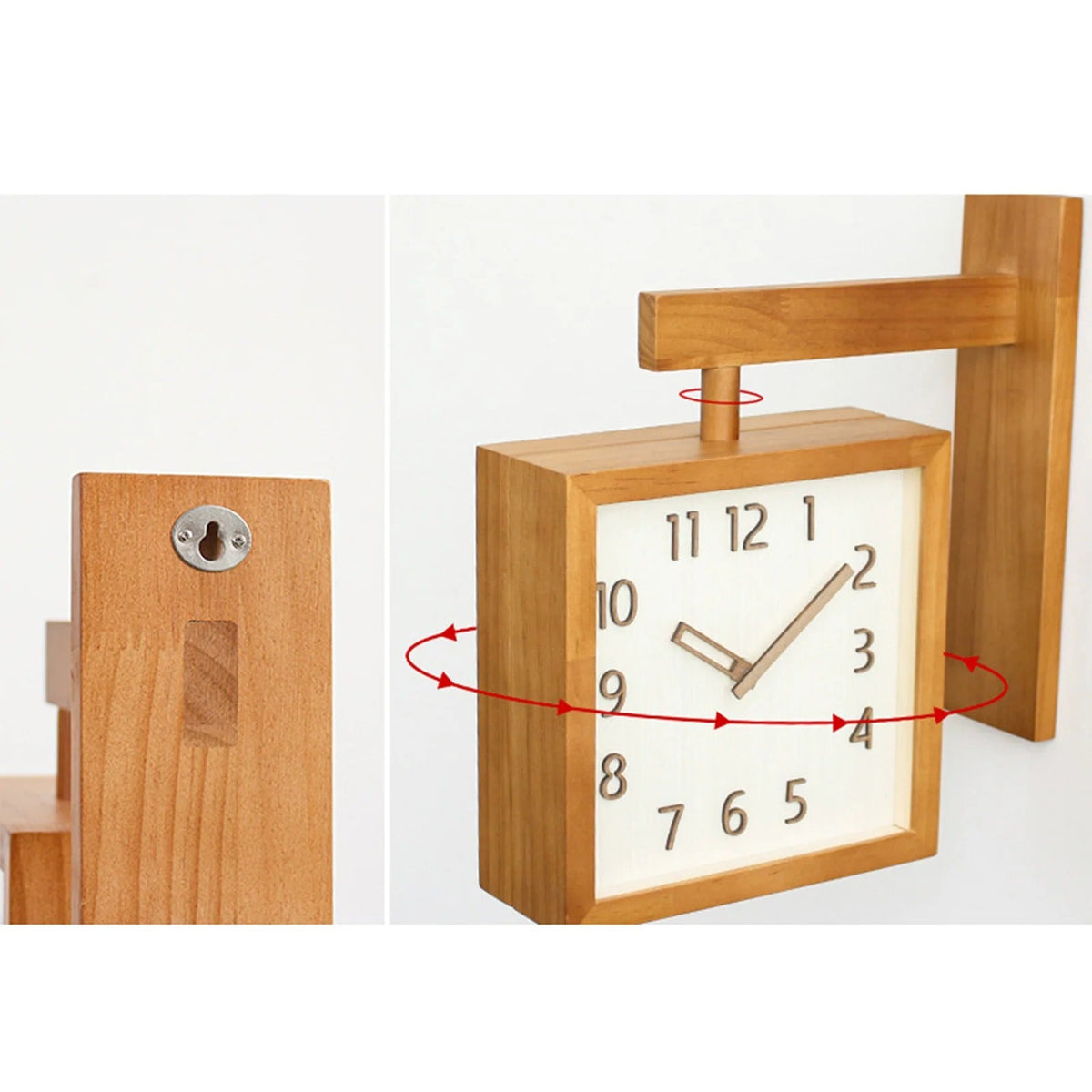 Modern Natural Square Wooden Wall Clock – product view 4