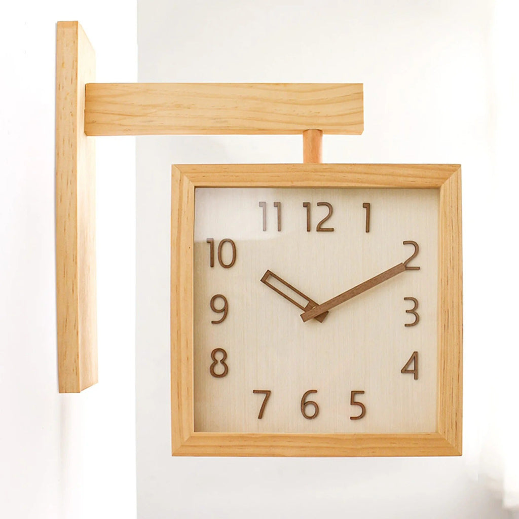 Modern Natural Square Wooden Wall Clock – product view 6