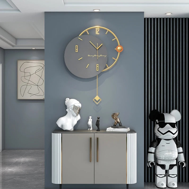 Modern Wooden Gold Pendulum Wall Clock – product image