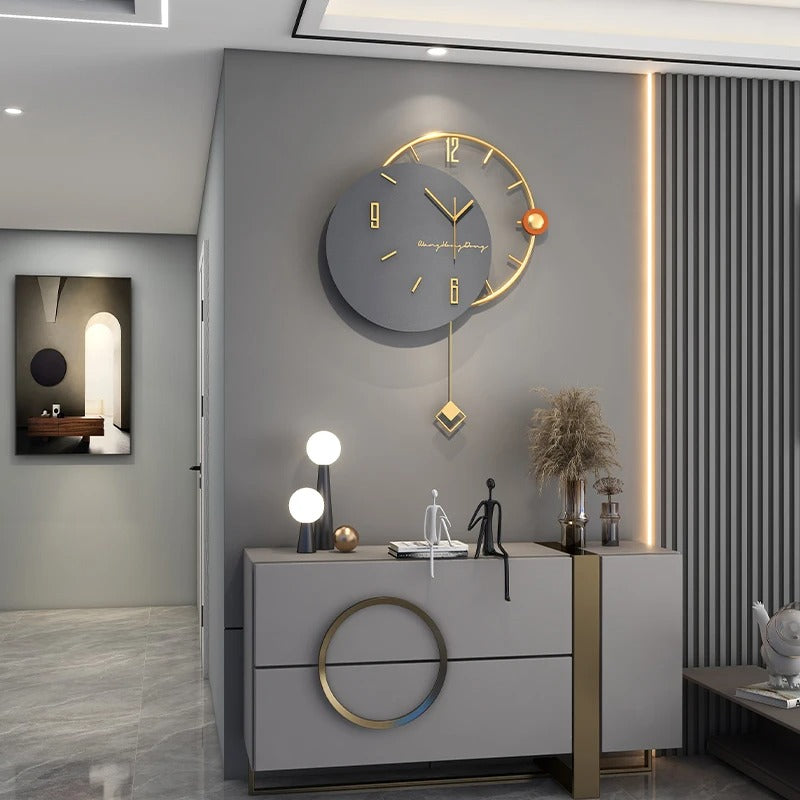 Modern Wooden Gold Pendulum Wall Clock – product view 2