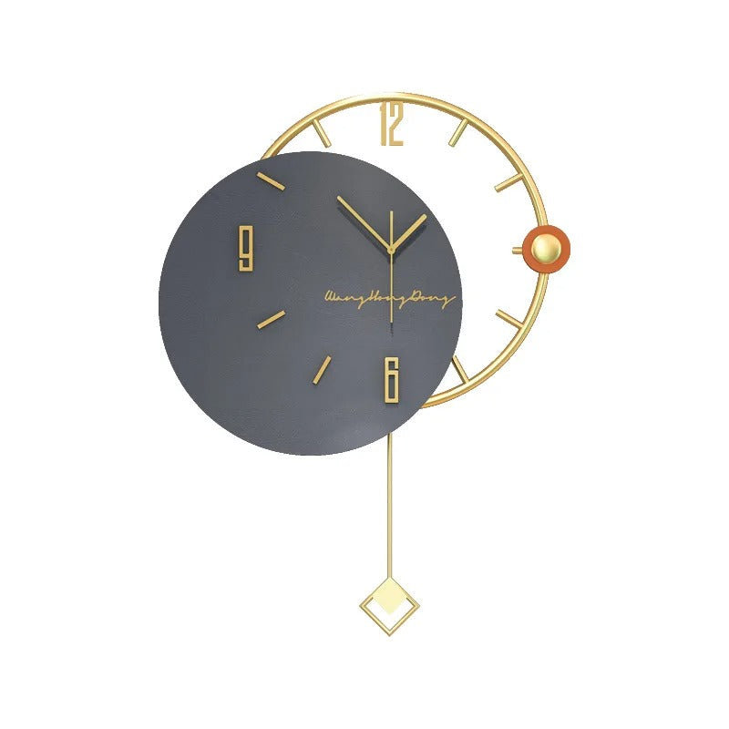 Modern Wooden Gold Pendulum Wall Clock – product view 5