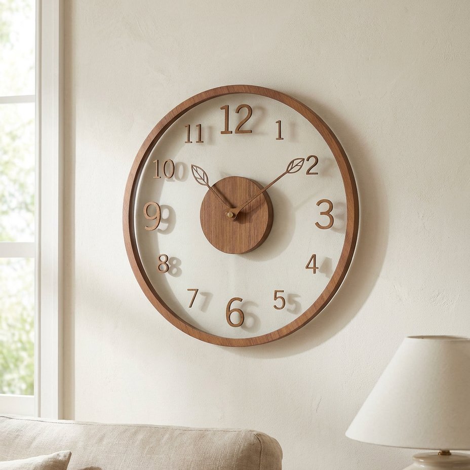 Modern Wooden Leaf Wall Clock – product image