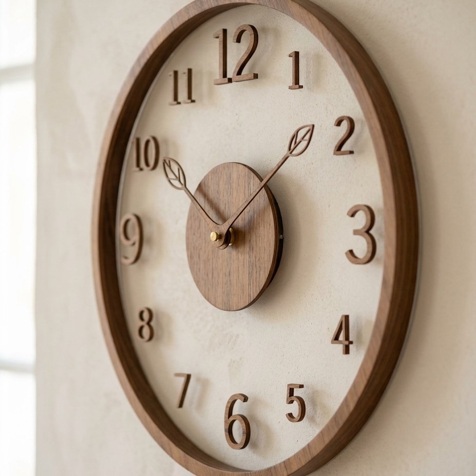 Modern Wooden Leaf Wall Clock – product view 3