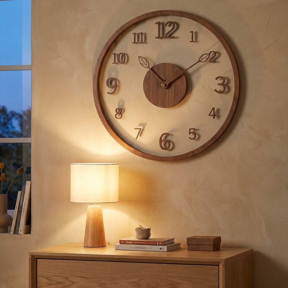 Modern Wooden Leaf Wall Clock – product view 4