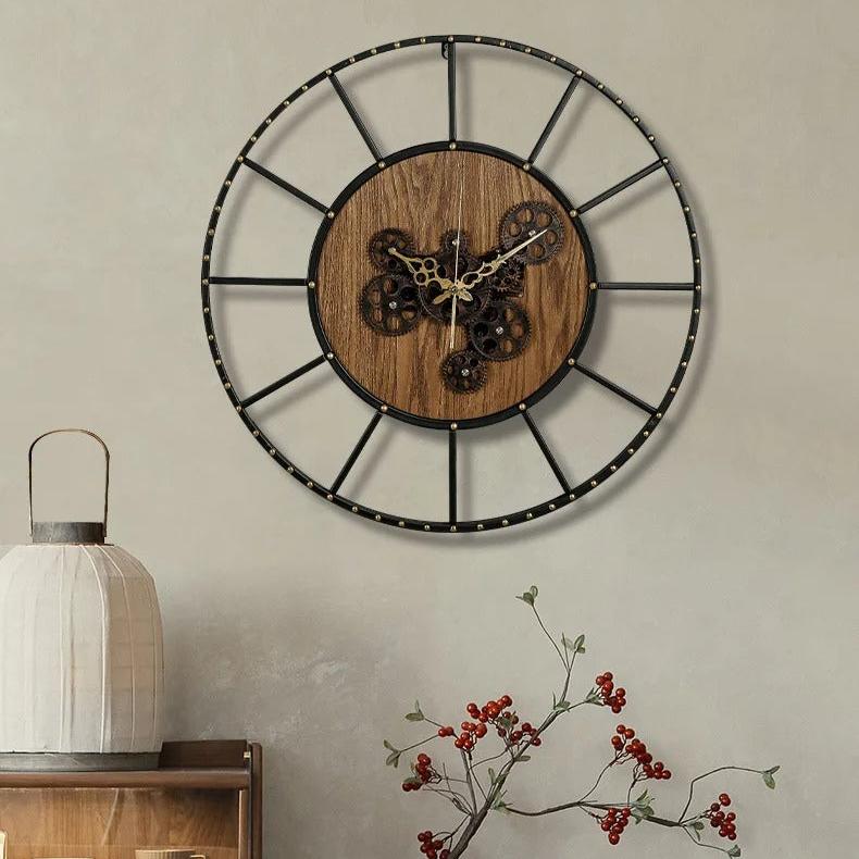 Natural Wood Cog Industrial Wall Clock – product image