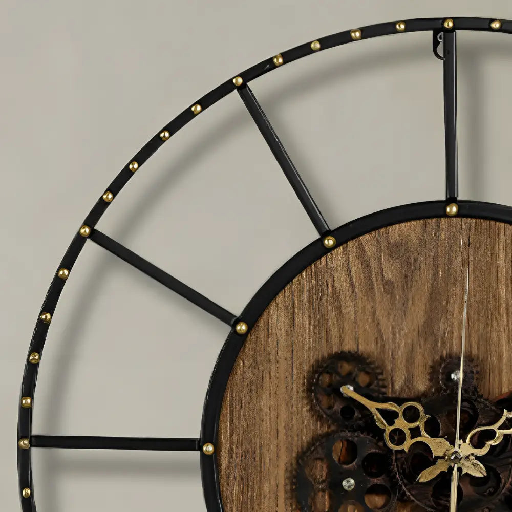 Natural Wood Cog Industrial Wall Clock – product view 2