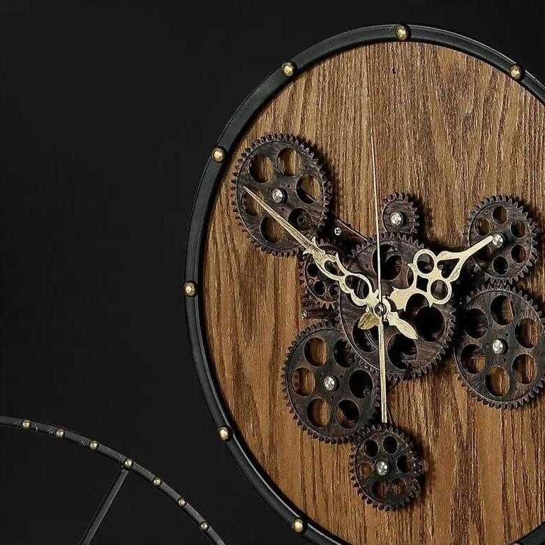 Natural Wood Cog Industrial Wall Clock – product view 4