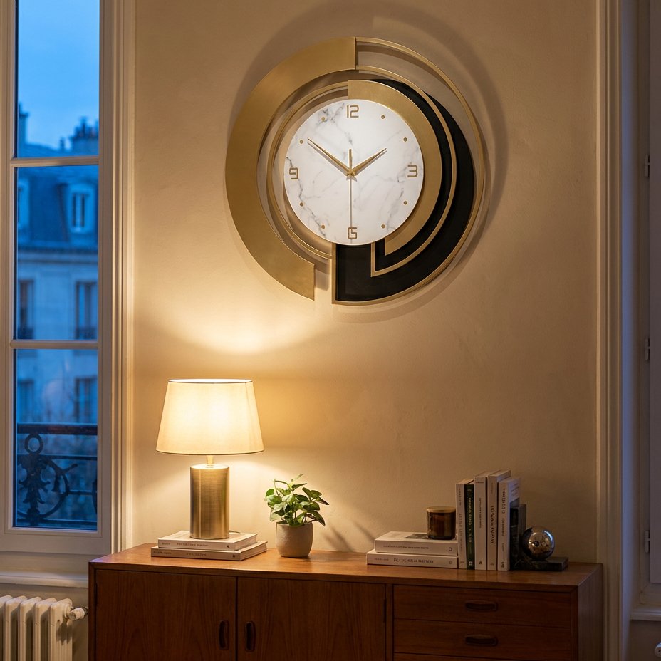 Open-Frame Gold Metal Wall Clock – product view 3