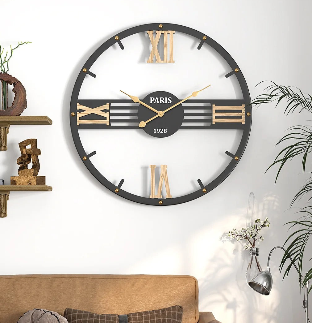Parisian Roman Numeral Metal Wall Clock – product view 2