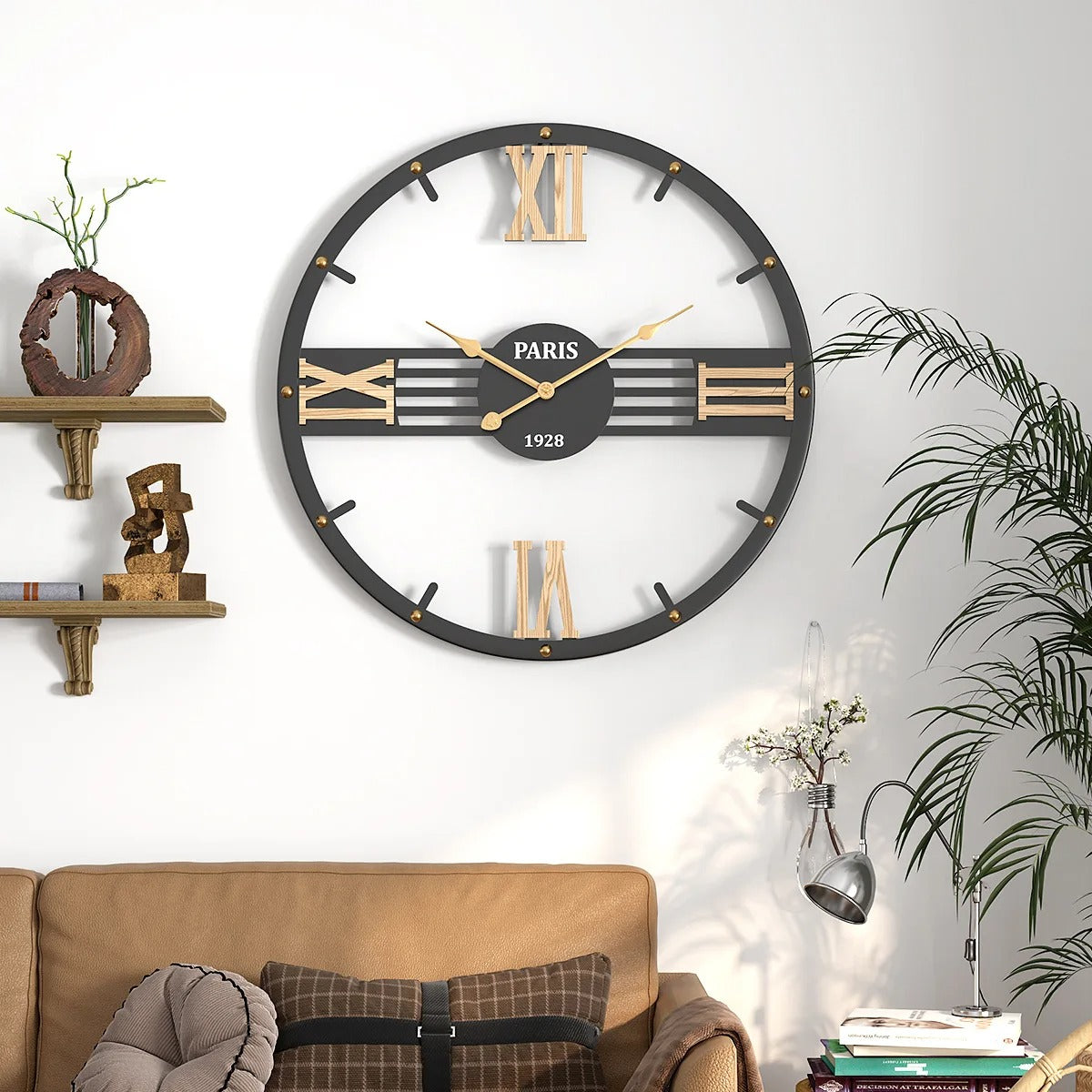 Parisian Roman Numeral Metal Wall Clock – product view 4