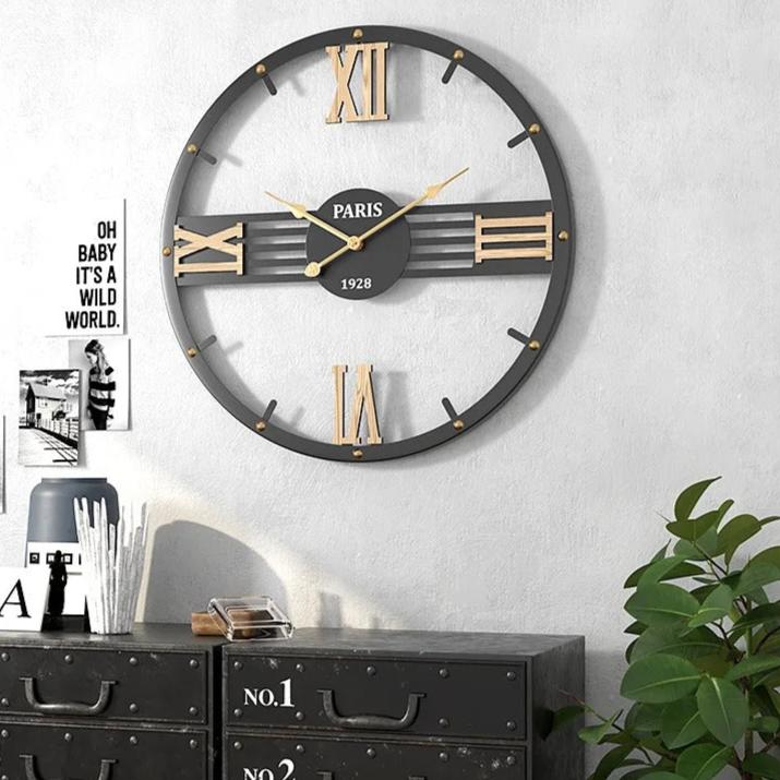 Parisian Roman Numeral Metal Wall Clock – product view 8