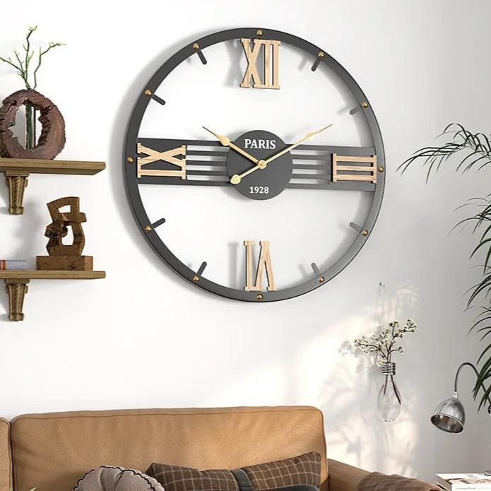 Parisian Roman Numeral Metal Wall Clock – product view 10