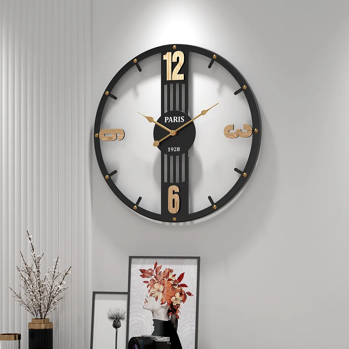 Parisian Roman Numeral Metal Wall Clock – product view 11
