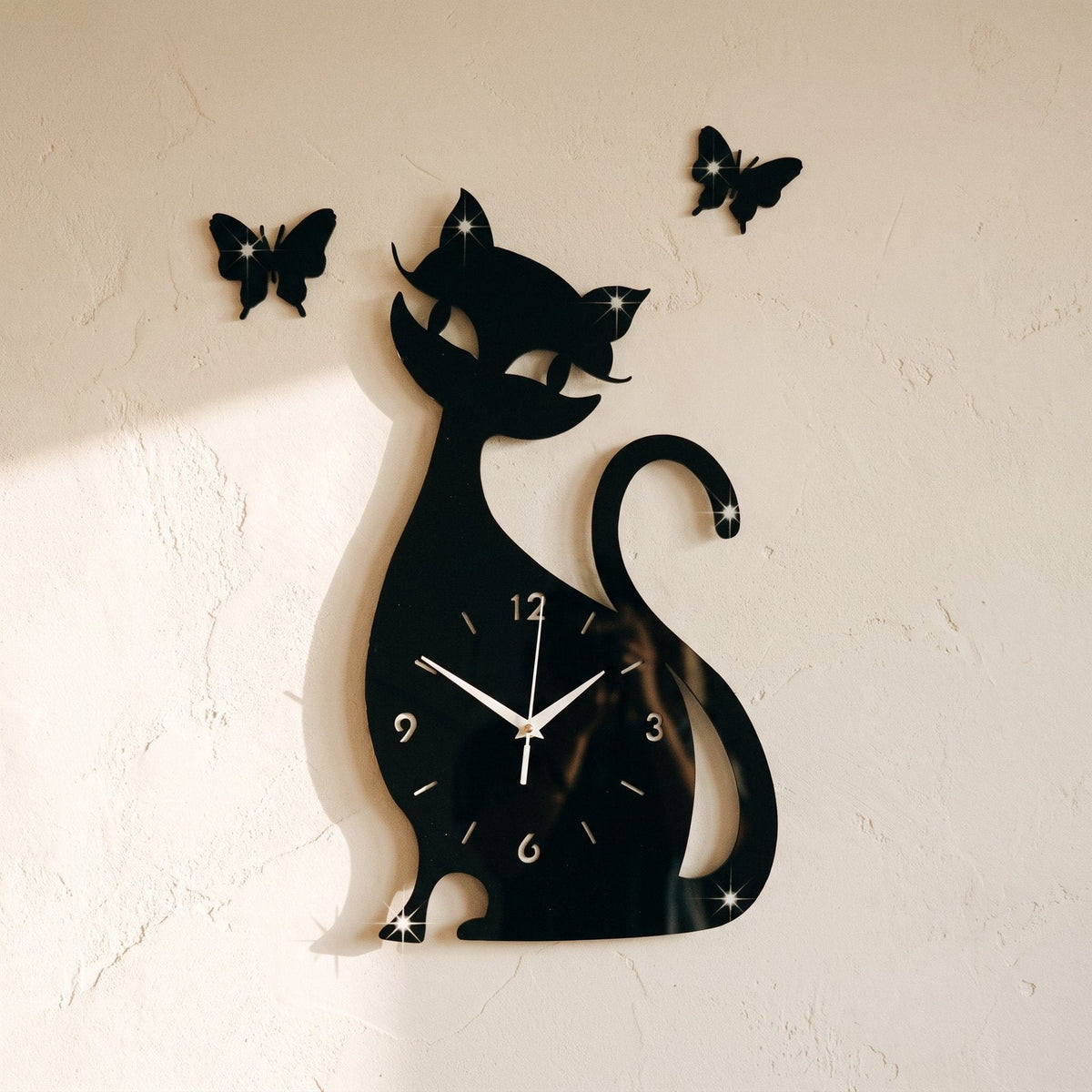 Playful Cat Silhouette Vinyl Wall Clock – product view 2