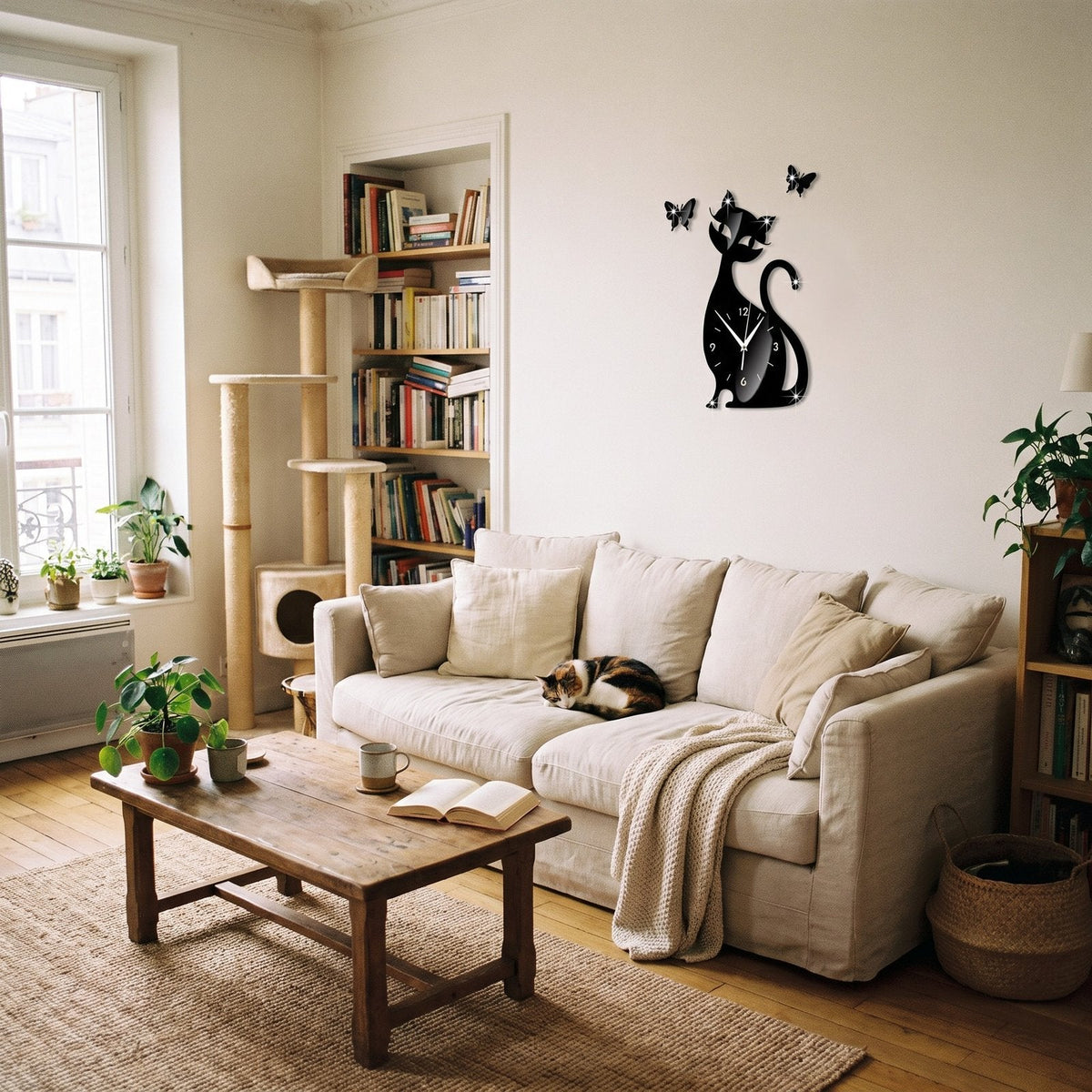 Playful Cat Silhouette Vinyl Wall Clock – product view 4