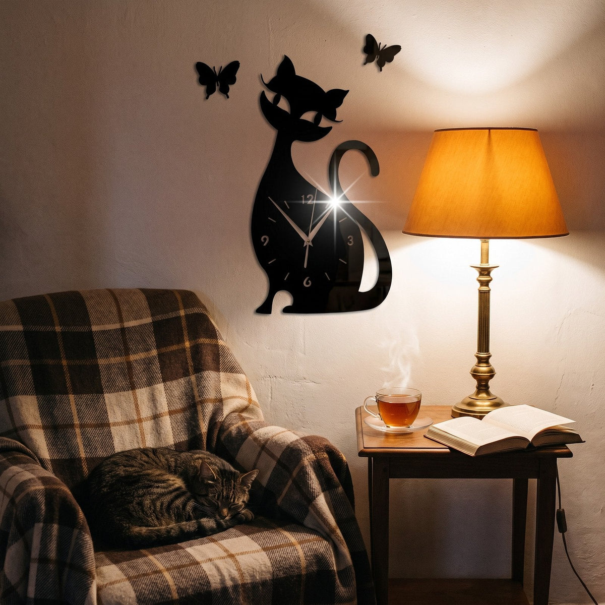 Playful Cat Silhouette Vinyl Wall Clock – product view 5