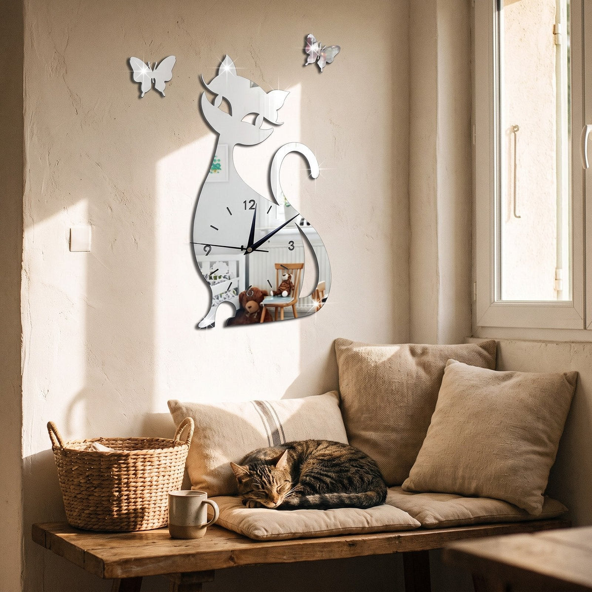Playful Cat Silhouette Vinyl Wall Clock – product view 6
