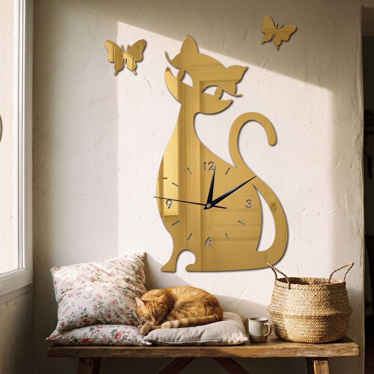 Playful Cat Silhouette Vinyl Wall Clock – product view 10