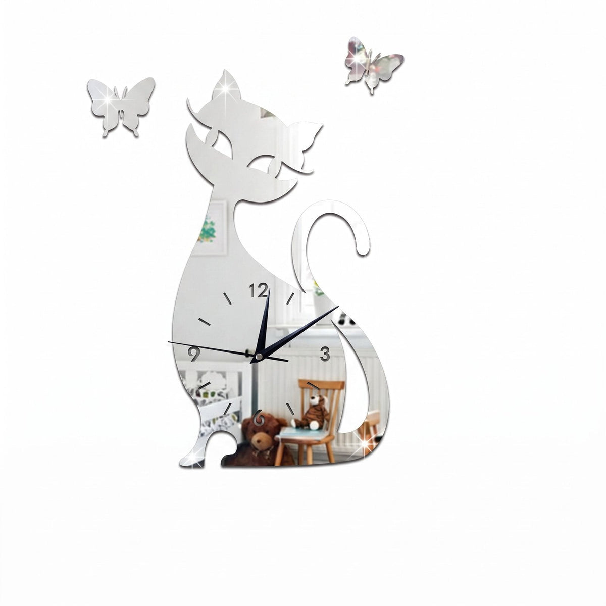 Playful Cat Silhouette Vinyl Wall Clock – product view 13