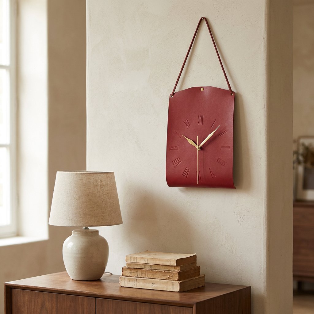 Red Leather Wall Clock – product image