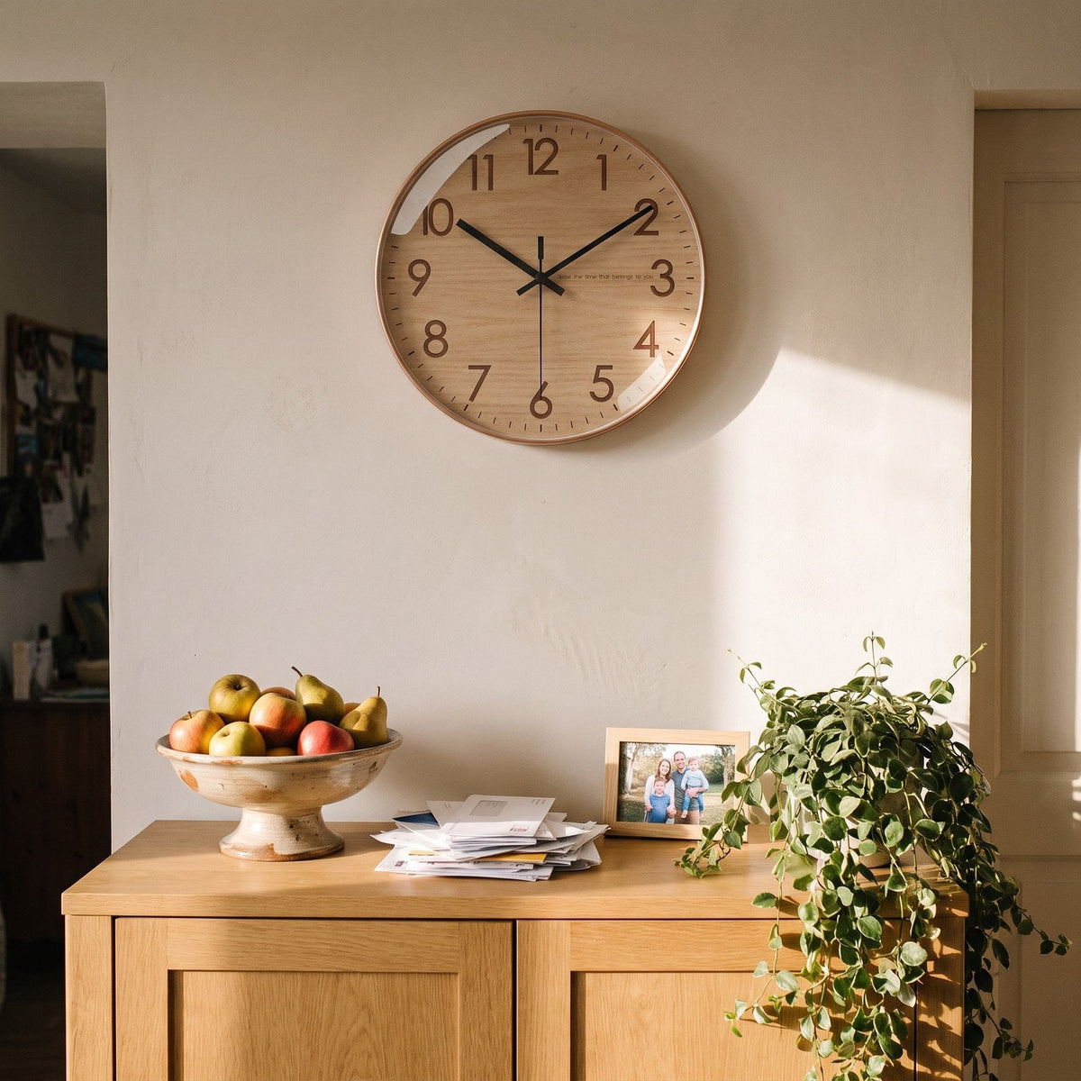 Refined Natural Wood Wall Clock – product view 6