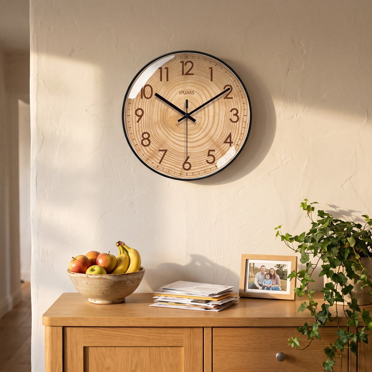 Refined Natural Wood Wall Clock – product view 7