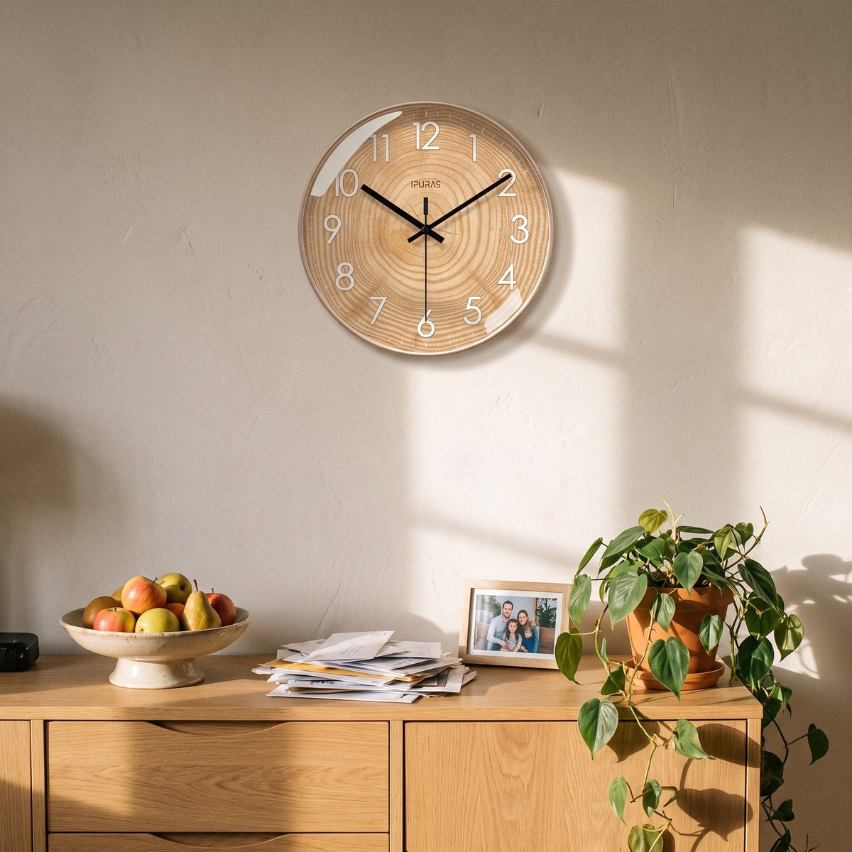 Refined Natural Wood Wall Clock – product view 8